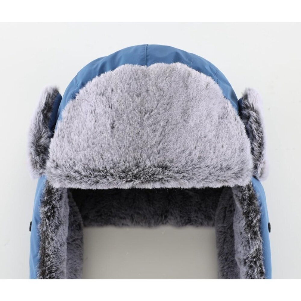 Men Blue Trapper Hat with Face Mask Faux Fur Winter Trooper Hunting Hat - Picture 6 of 9